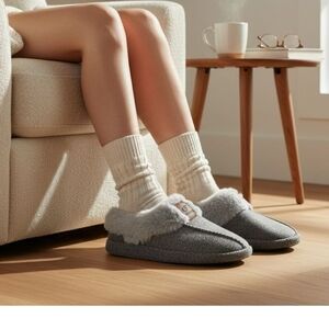 COFACE Cozy Charcoal Gray Women's Memory Foam Slippers Size 8 NWT